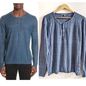 John Varvatos Collection | Ribbed Linen Henley in Sapphire Blue